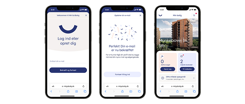 Mock-ups af digital lejerportal hos Go'Bolig