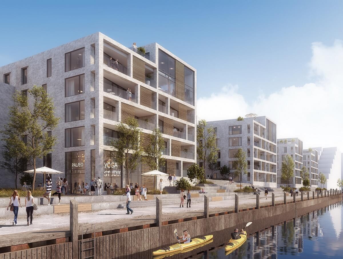 Rendering af ejendommen Honnørkajen set fra promenaden